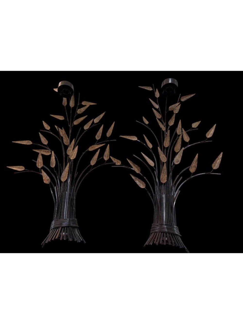 Vintage Pair Tole Metal Branch Leaves Candle Wall Sconces 24” Rustic Regency MCM